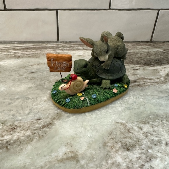 1998 Ltd Ed Charming Tails Fitz & Floyd " Steady Wins The Race" Turtle Bunny - Picture 5 of 11